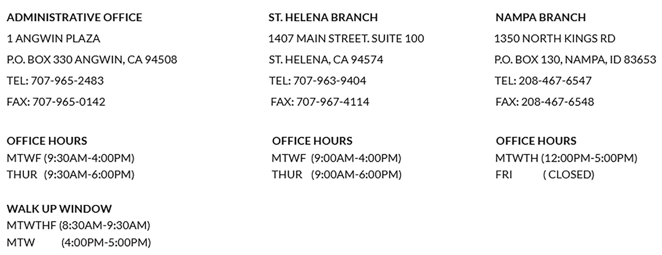 SCU Contact address and hours 