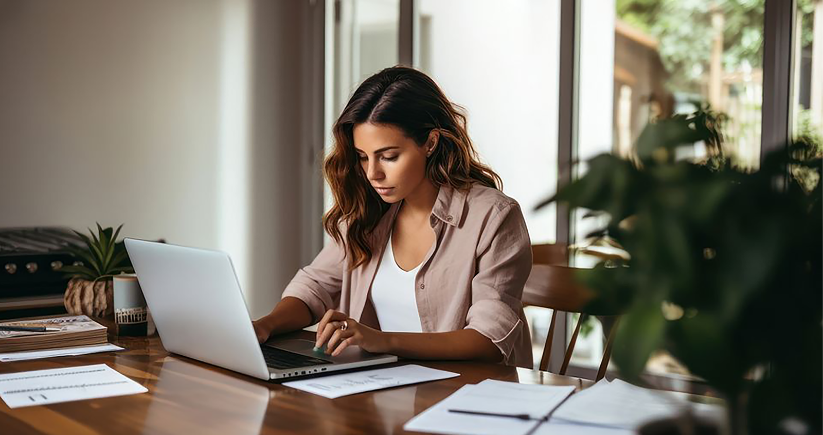 Woman with a laptop banking